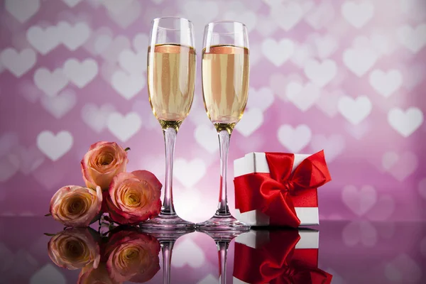 Celebration with champagne and roses — Stock Photo, Image
