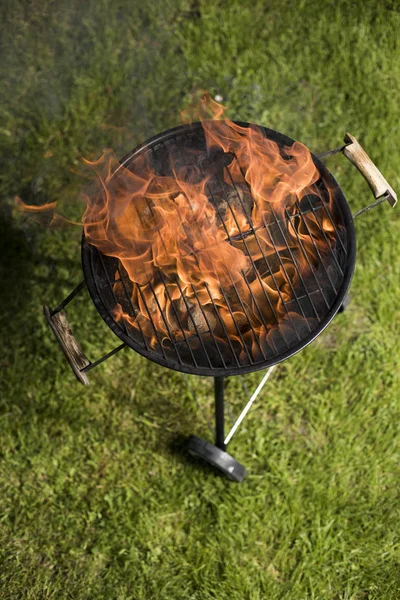 Barbecue grill with fire on nature — Stock Photo, Image