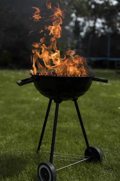 Parrilla de barbacoa con fuego en la naturaleza — Foto de Stock