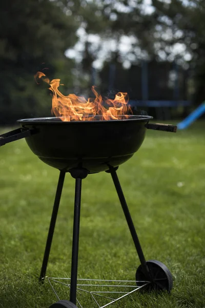 Griglia barbecue con fuoco sulla natura — Foto Stock