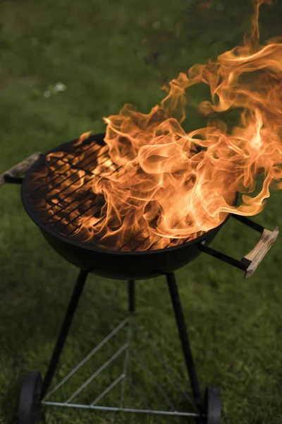 Griglia barbecue con fuoco sulla natura — Foto Stock