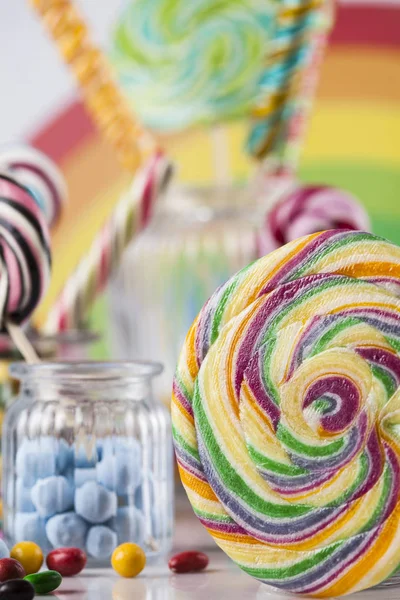 Glass jars in Colorful candies