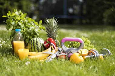 Spor diyet, fitness, açık arka plan 