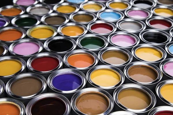 Group Tin Metal Cans Color Paint — Stock Photo, Image