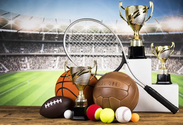 Cupe Premii Câștigătoare Echipamente Sportive Bile — Fotografie, imagine de stoc