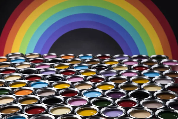 Rainbow Tin Metal Cans Color Paint — Stock Photo, Image