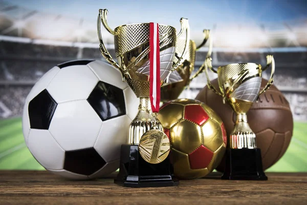 Premios Copas Ganadores Equipamiento Deportivo Pelotas —  Fotos de Stock