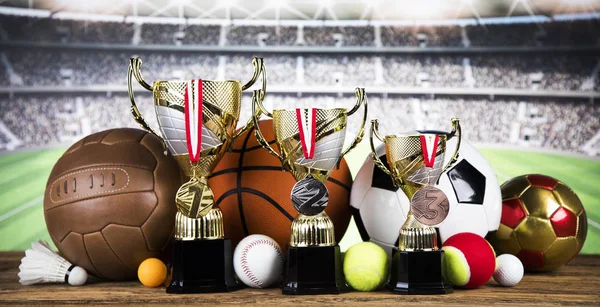 Premios Copas Ganadores Equipamiento Deportivo Pelotas — Foto de Stock