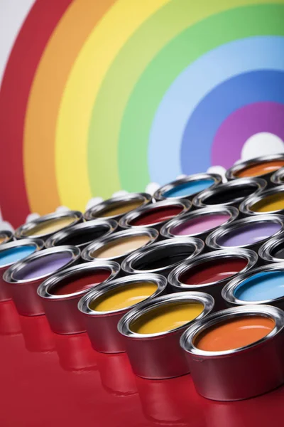 Rainbow Tin Metal Cans Color Paint — Stock Photo, Image