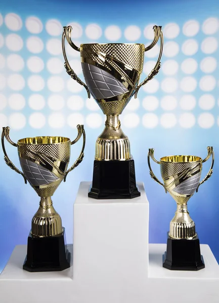 Cups Winners Award White Podium Sport Background — Stock Photo, Image