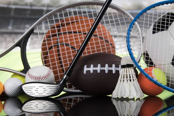 Assorted sports equipment, close up