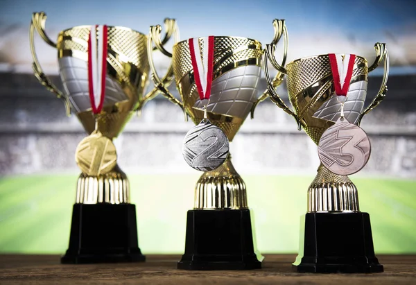 Conceito Vencedor Campeonato Taça Troféu Fundo Esporte — Fotografia de Stock