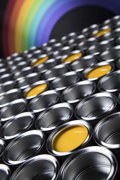 Full Buckets Rainbow Colored Oil Paint — Stock Photo, Image