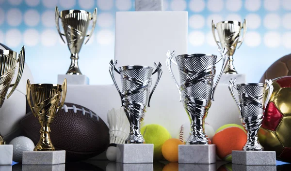 Winnaar Podium Sport Symbolen Sport Podium Kopjes Winnaars Award — Stockfoto