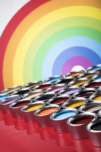 Arco Iris Latas Metal Con Pintura Color — Foto de Stock