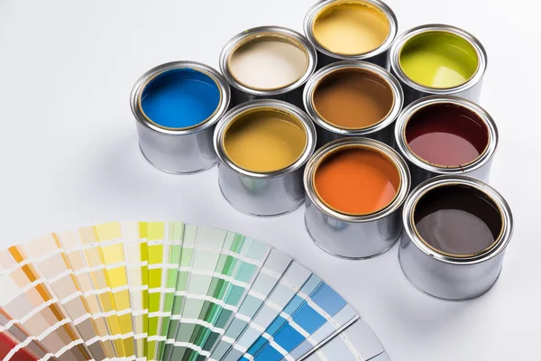 Puszki Farby Paleta Kolorów Bliska — Zdjęcie stockowe