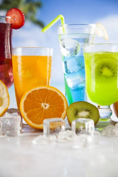 Variety of cold drinks, Summer background — Stock Photo, Image