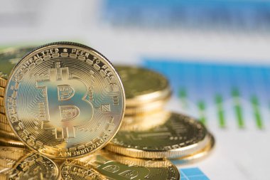 Altın Bitcoin madeni para, sanal para, finansal tablo