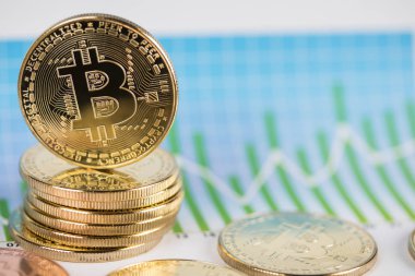 Altın Bitcoin madeni para, sanal para, finansal tablo
