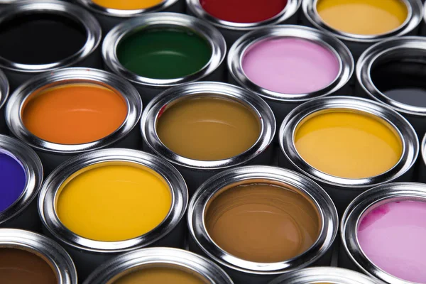 Rainbow colors, Group of tin metal cans — Stock Photo, Image