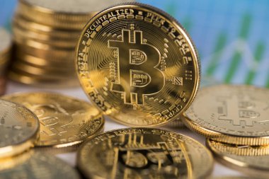 Altın Bitcoin madeni para, sanal para, finansal tablo