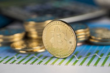 Altın Bitcoin madeni para, sanal para, finansal tablo