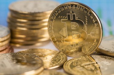 Kripto para birimi konsepti. Sanal para birimi arkaplanı, Bitcoin
