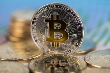 Kripto para birimi konsepti. Sanal para birimi arkaplanı, Bitcoin