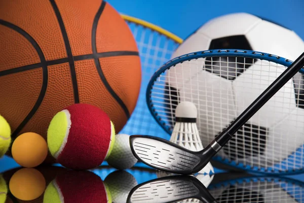 Sports balls with equipment, Winner background — Stock Photo, Image