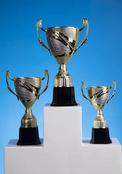 Podium, Winner trophy, Sport equipment and balls — Stock Photo, Image