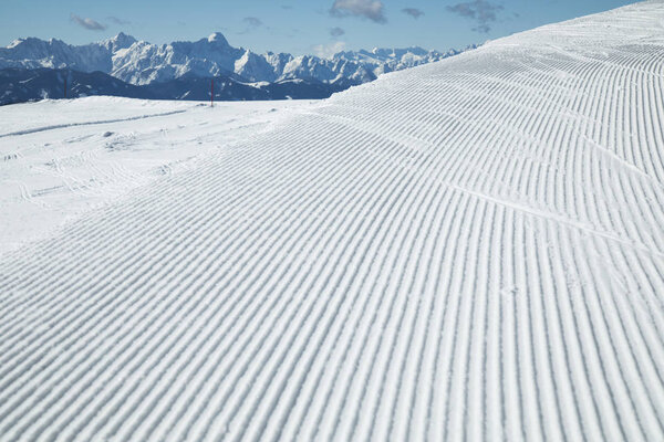 View of mountains and ski slopes 
