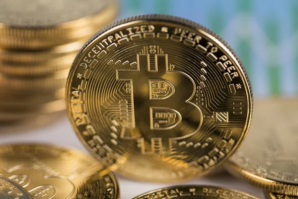 Cryptocurrencys nowe pieniądze cyfrowe, Bitcoin Monety — Zdjęcie stockowe