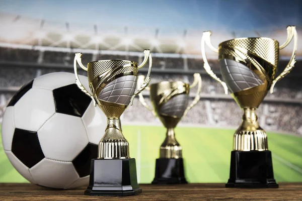 Sport podium, Cups of winners award — Stock Photo, Image