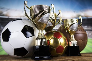 Ödül kazanma ve şampiyonluk konsepti, spor kupası.