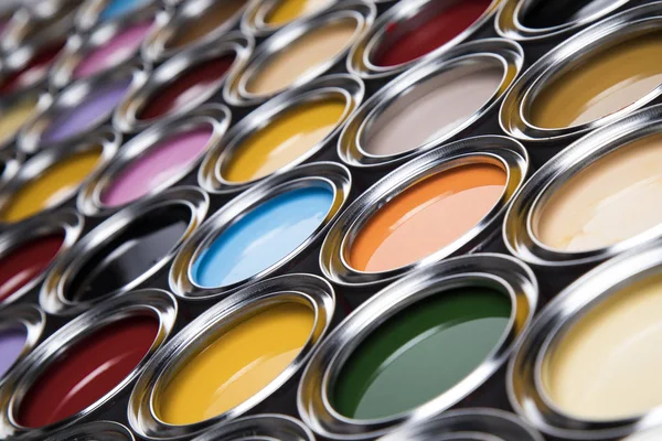 Palette de pots de peinture, concept de créativité — Photo