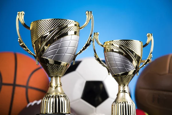 Sport podium, Cups of winners award — Stock Photo, Image