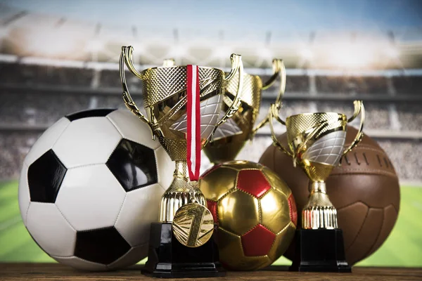 Sport podium, Cups of winners award — Stock Photo, Image
