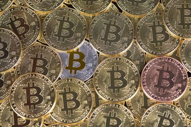 Bitcoin bir kripto para birimi ve dünya çapında ödeme, teknoloji konsepti