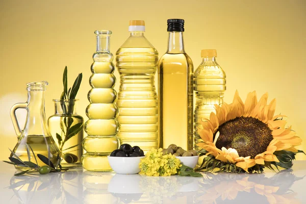 Healthy Oil Sunflower Olive Rapeseed Oil Cooking Oils Bottle — Stock Photo, Image