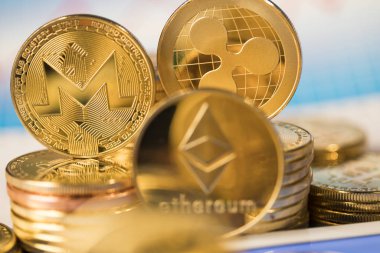 Litecoin, etherium, bitcoin sanal para birimi arka planı