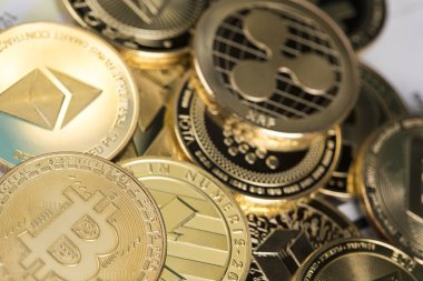 Bitcoin altın para, Kripto para birimi konsepti, Sanal para birimi arkaplanı