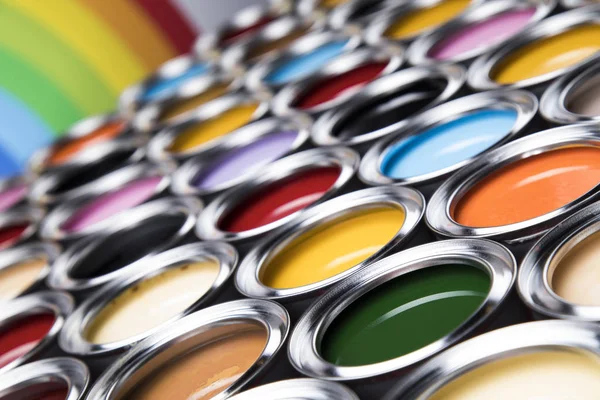 Group Tin Metal Cans Color Paint — Stock Photo, Image