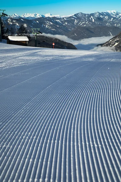 Panorama Des Montagnes Hiver Avec Piste Ski — Photo