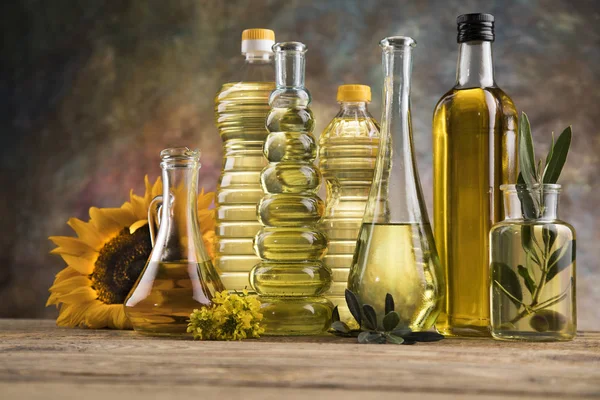 Healthy Oil Sunflower Olive Rapeseed Oil Cooking Oils Bottle — Stock Photo, Image