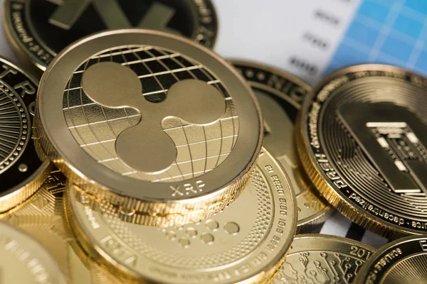 Cryptocurrencys Nieuw Digitaal Geld Bitcoin Litecoin Etherium Munten Close Stockfoto
