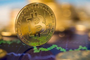 Bitcoin bir kripto para birimi ve dünya çapında ödeme, teknoloji konsepti