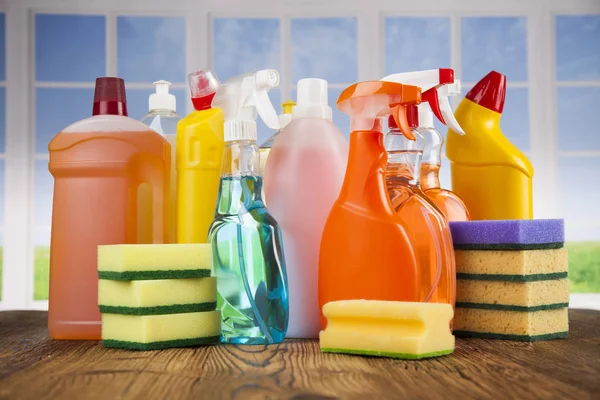 Assorted Cleaning Products Equipment Background — ストック写真