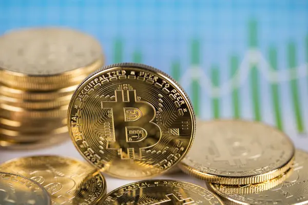 Concepto Comercio Bitcoin Dinero Virtual — Foto de Stock