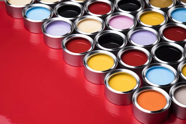 Group Tin Metal Cans Color Paint — Stock Photo, Image