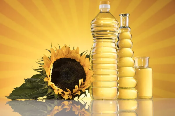 Sunflower Oil Cooking Oils Bottles Background — Stock Photo, Image